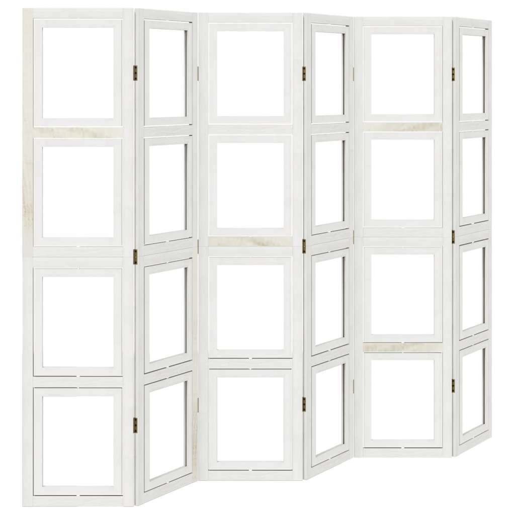 White Solid Wood 6-Panel Room Divider - Paulownia Elegance
