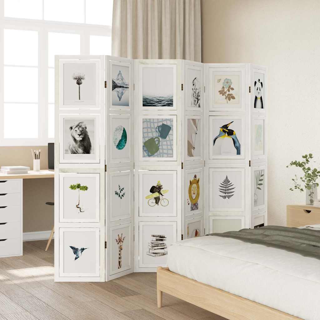 White Solid Wood 6-Panel Room Divider - Paulownia Elegance