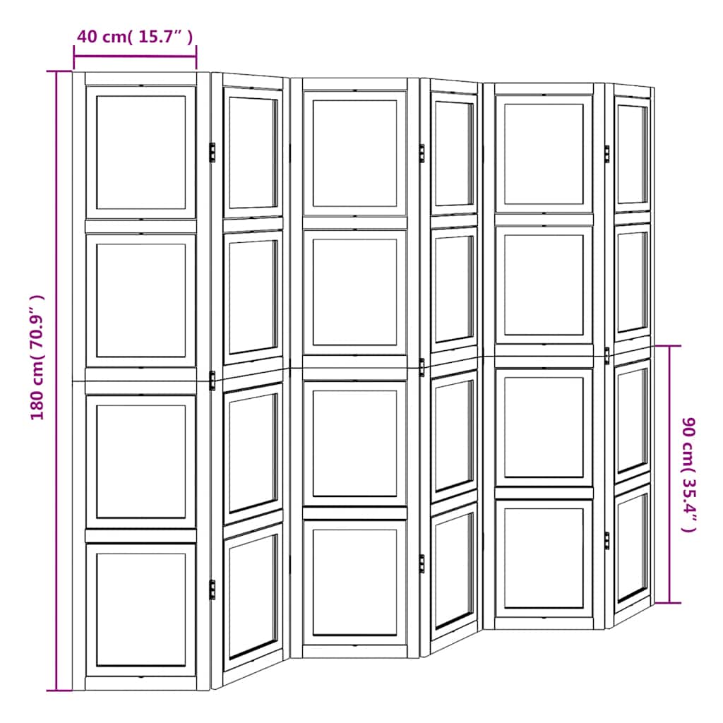White Solid Wood 6-Panel Room Divider - Paulownia Elegance