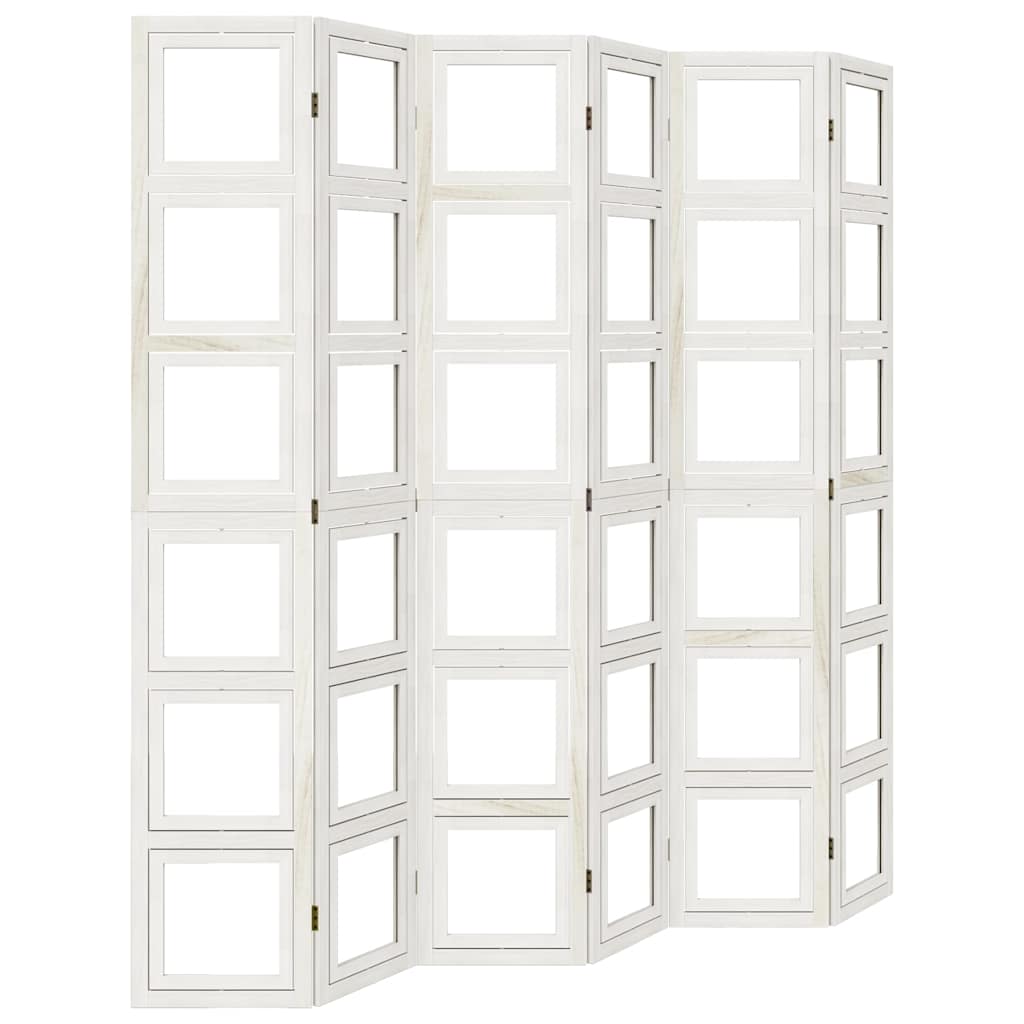 White Solid Wood Room Divider - 6 Panel Paulownia Screen