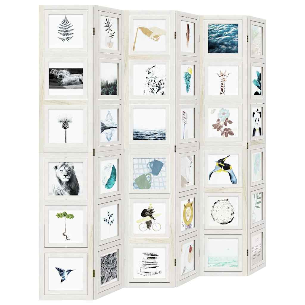 White Solid Wood Room Divider - 6 Panel Paulownia Screen