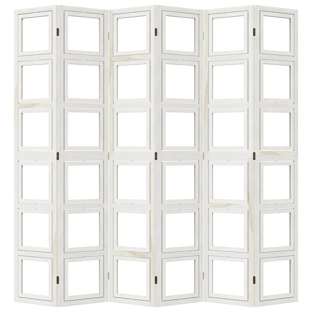 White Solid Wood Room Divider - 6 Panel Paulownia Screen