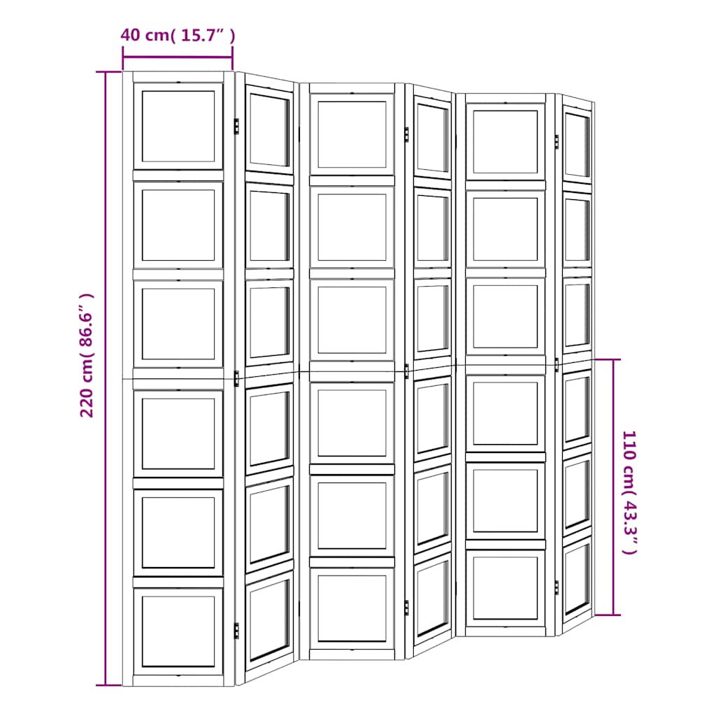 White Solid Wood Room Divider - 6 Panel Paulownia Screen