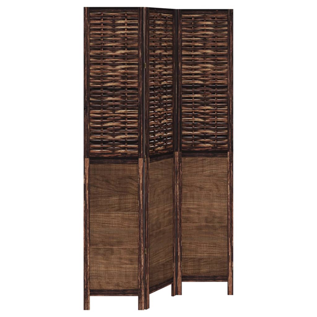 3-Panel Solid Wood Room Divider, Dark Brown Paulownia