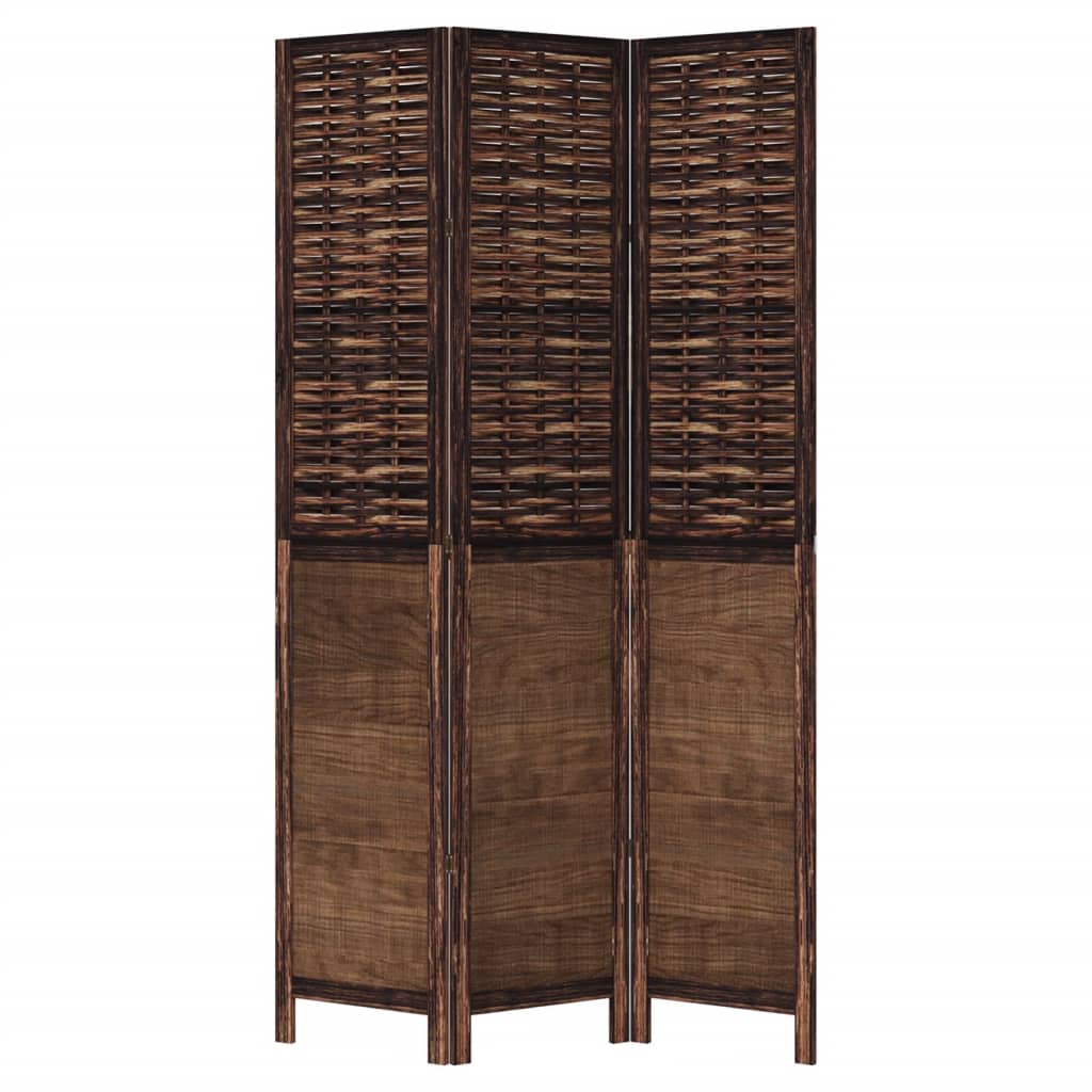 3-Panel Solid Wood Room Divider, Dark Brown Paulownia
