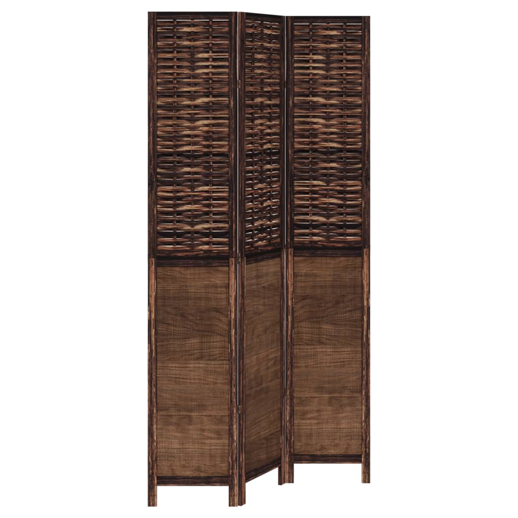 3-Panel Dark Brown Solid Wood Paulownia Room Divider