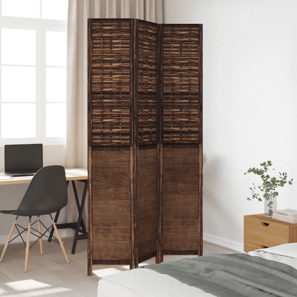 3-Panel Dark Brown Solid Wood Paulownia Room Divider