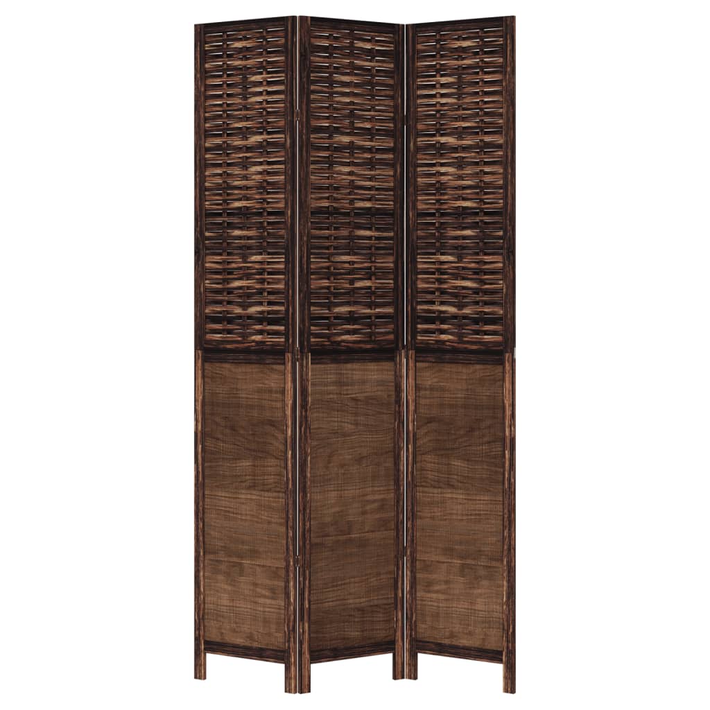 3-Panel Dark Brown Solid Wood Paulownia Room Divider