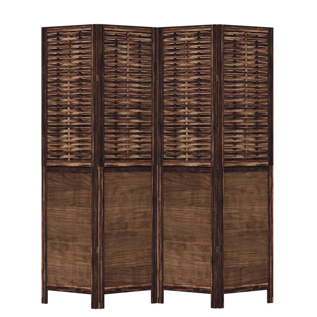 Solid Wood Room Divider - 4 Panel Dark Brown Paulownia Screen