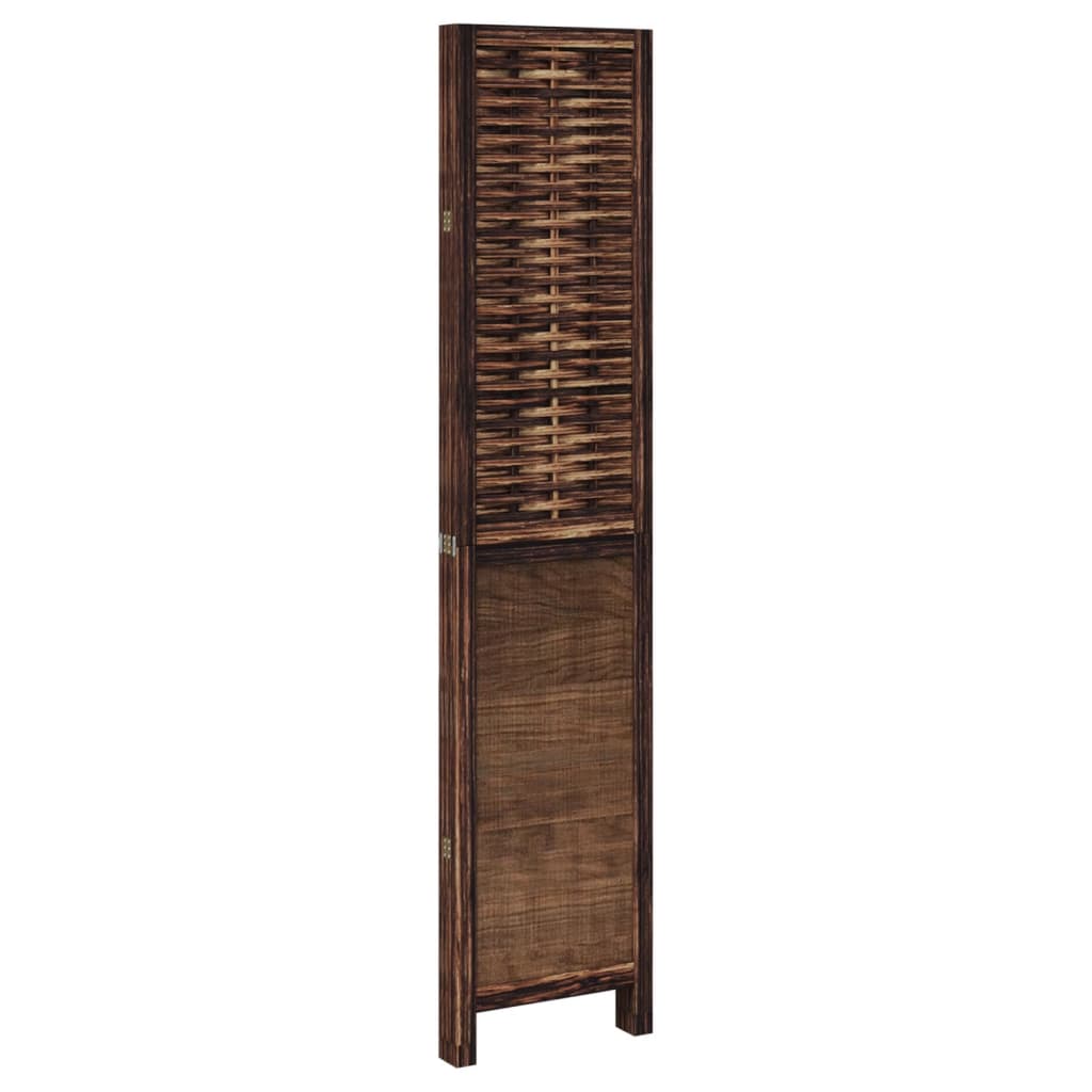 Solid Wood Room Divider - 4 Panel Dark Brown Paulownia Screen