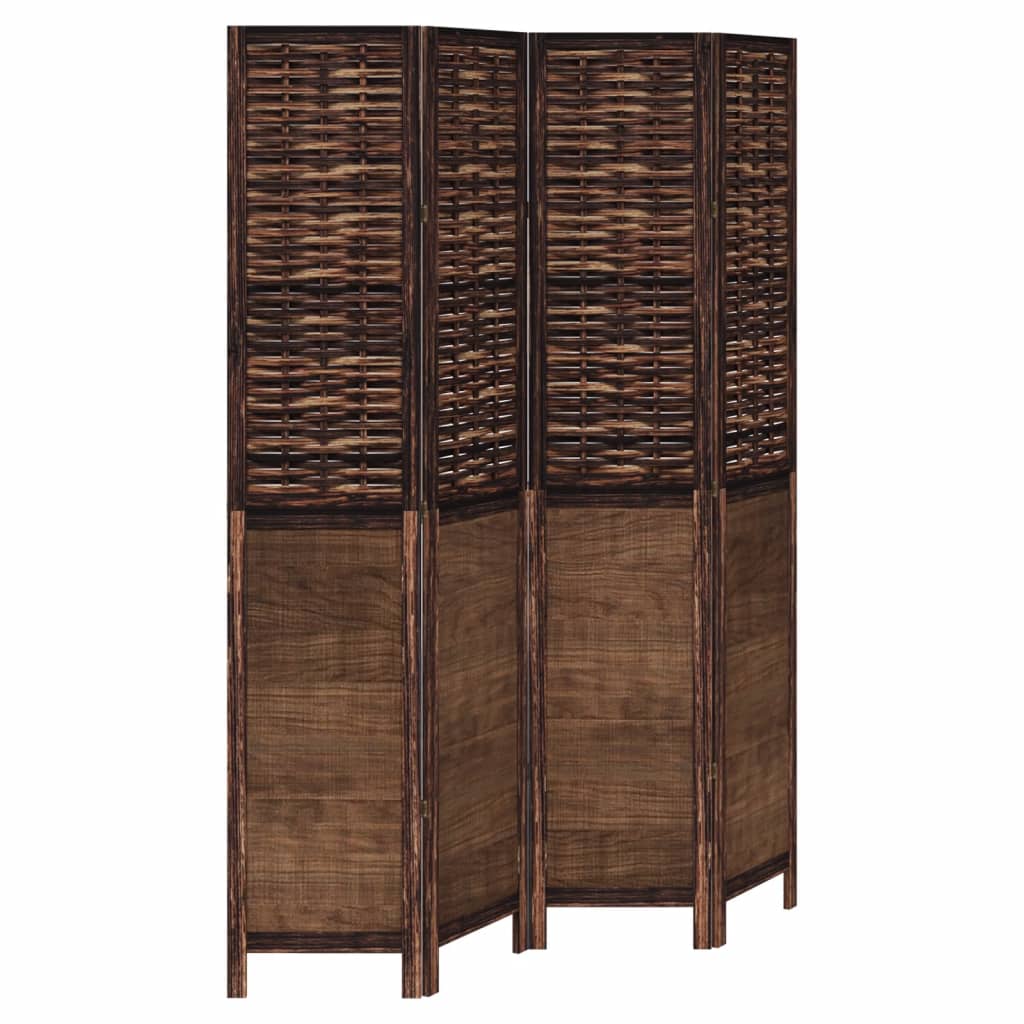 Dark Brown 4-Panel Room Divider in Solid Paulownia Wood