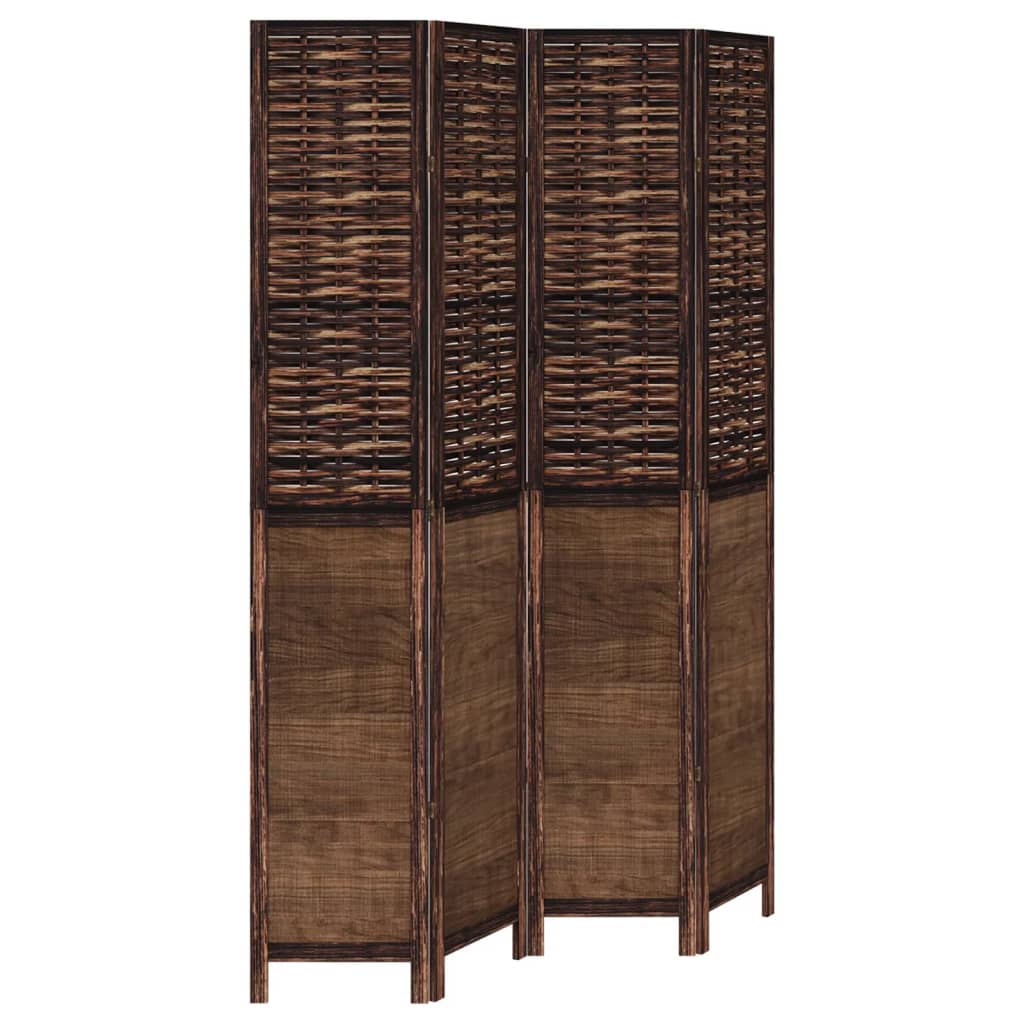 Solid Wood 4-Panel Room Divider in Dark Brown Paulownia Wood