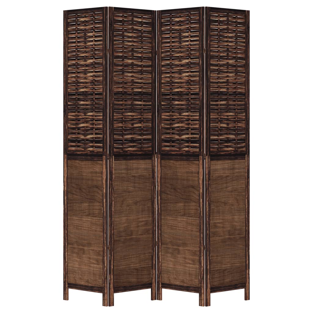 Solid Wood 4-Panel Room Divider in Dark Brown Paulownia Wood