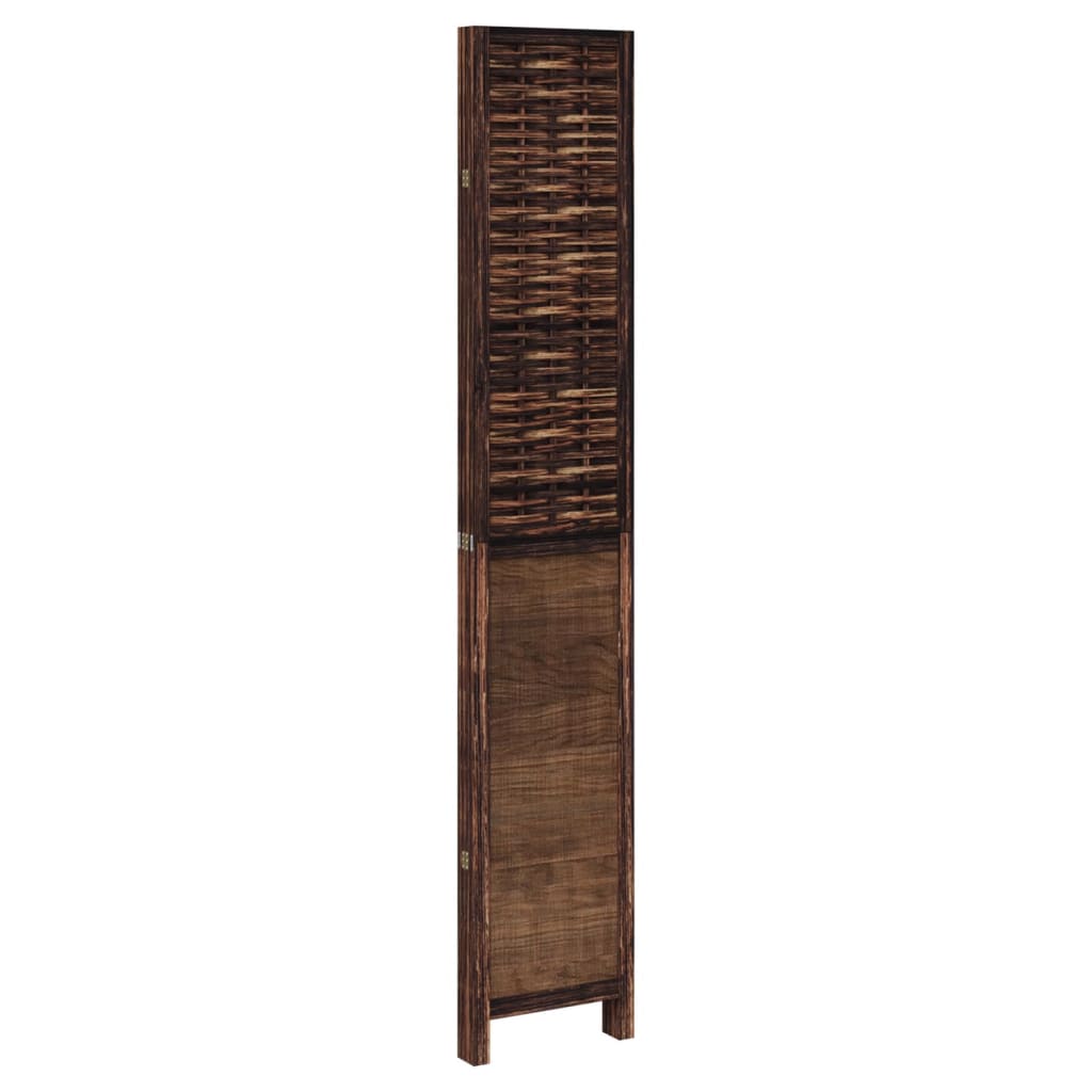 Solid Wood 4-Panel Room Divider in Dark Brown Paulownia Wood