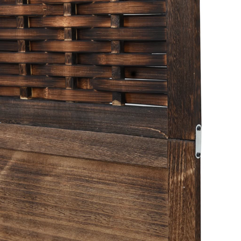 Solid Wood 4-Panel Room Divider in Dark Brown Paulownia Wood