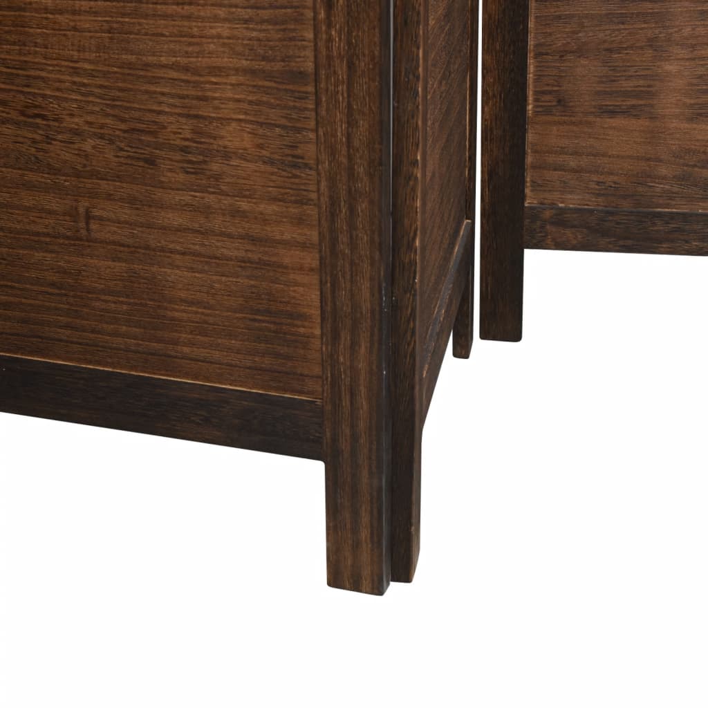 Solid Wood 4-Panel Room Divider in Dark Brown Paulownia Wood