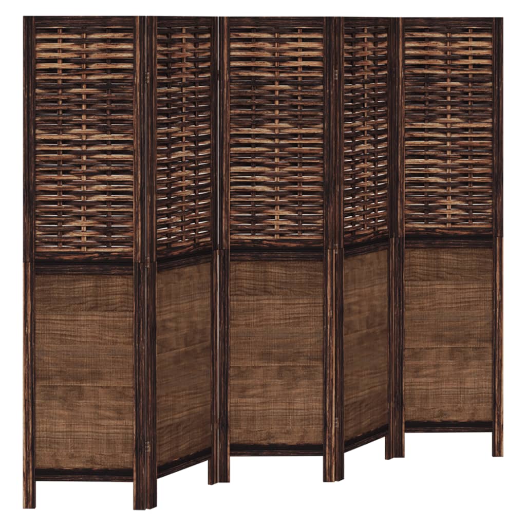 5-Panel Dark Brown Room Divider in Solid Paulownia Wood