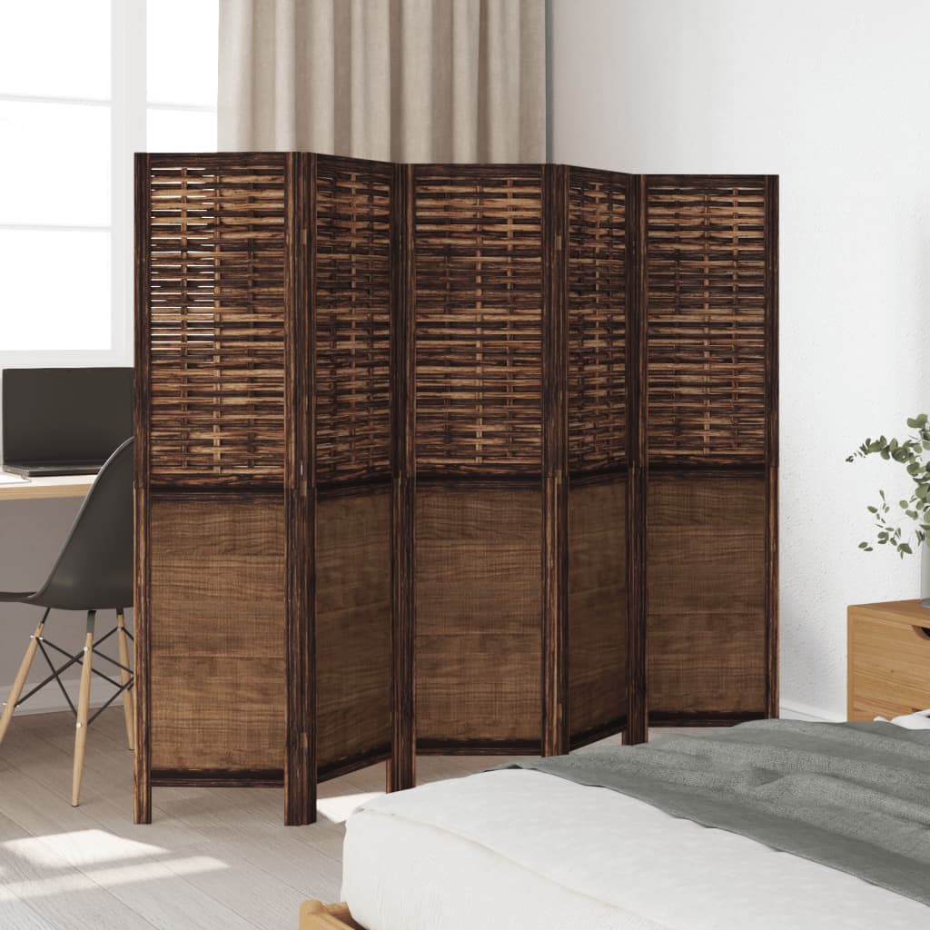 5-Panel Dark Brown Room Divider in Solid Paulownia Wood
