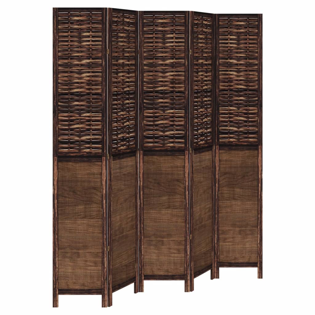 Dark Brown Solid Wood Room Divider – 5 Panels Paulownia Wood Elegance