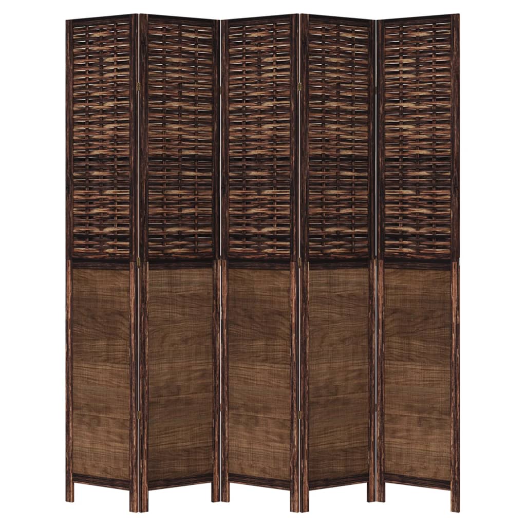 Dark Brown Solid Wood Room Divider – 5 Panels Paulownia Wood Elegance