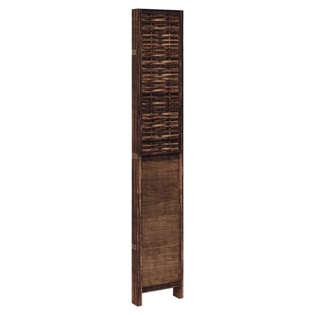 Dark Brown Solid Wood Room Divider – 5 Panels Paulownia Wood Elegance