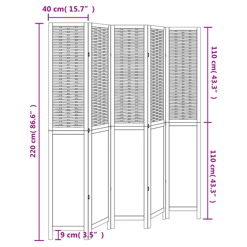 Dark Brown Solid Wood Room Divider – 5 Panels Paulownia Wood Elegance