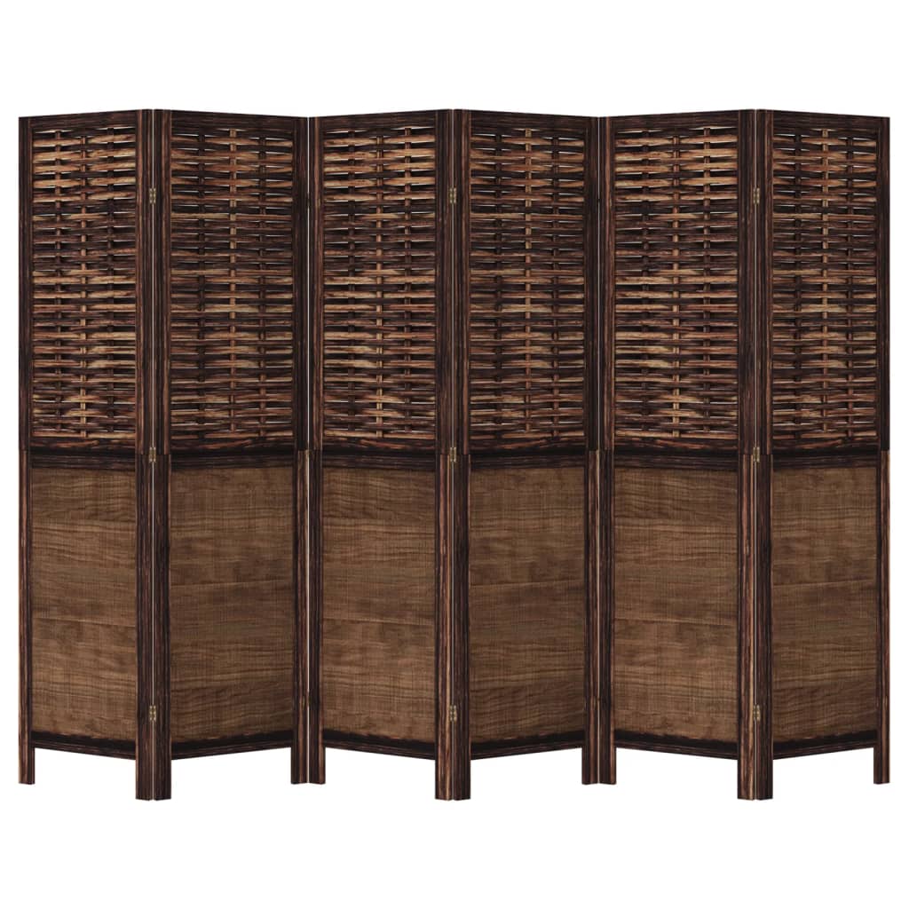 Dark Brown 6-Panel Room Divider, Solid Wood Paulownia