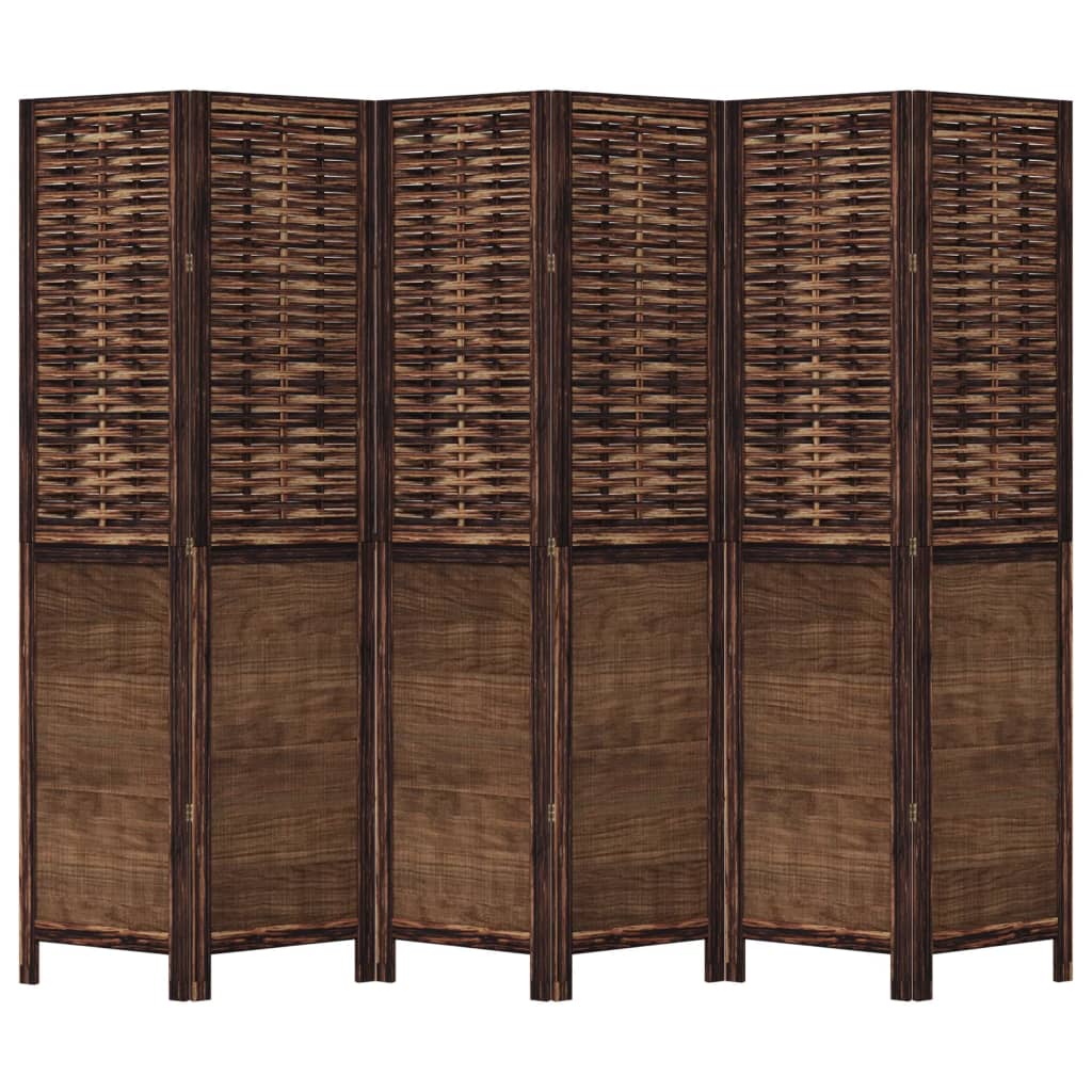 6-Panel Room Divider, Solid Paulownia Wood, Dark Brown Finish