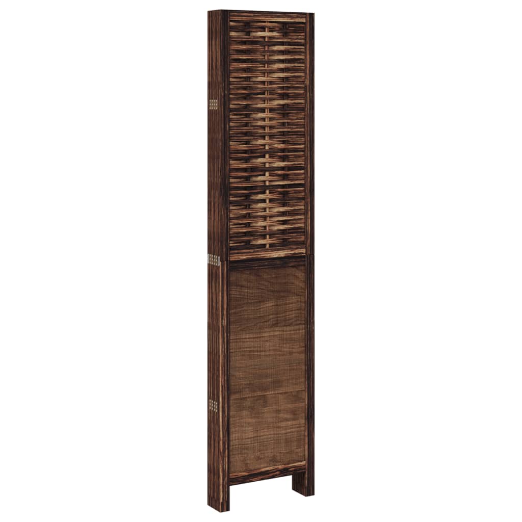 6-Panel Room Divider, Solid Paulownia Wood, Dark Brown Finish