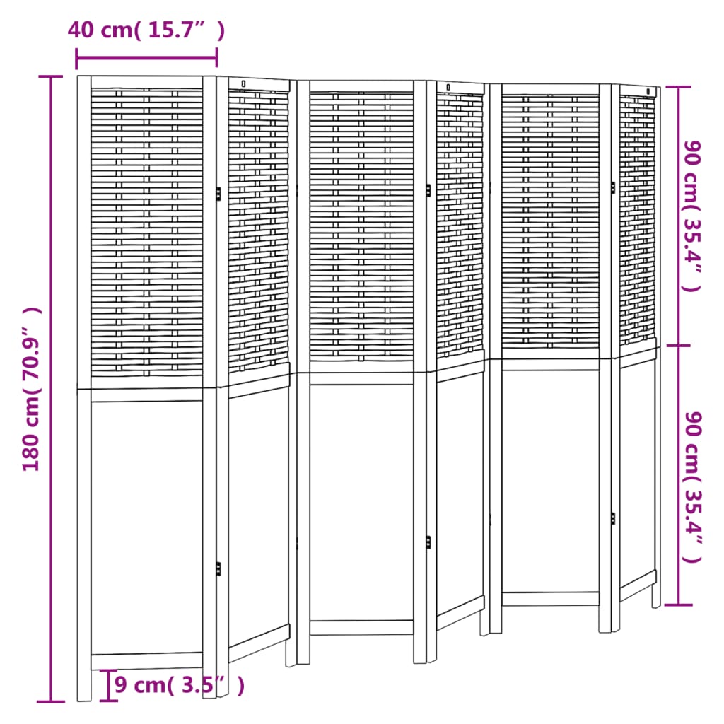 6-Panel Room Divider, Solid Paulownia Wood, Dark Brown Finish