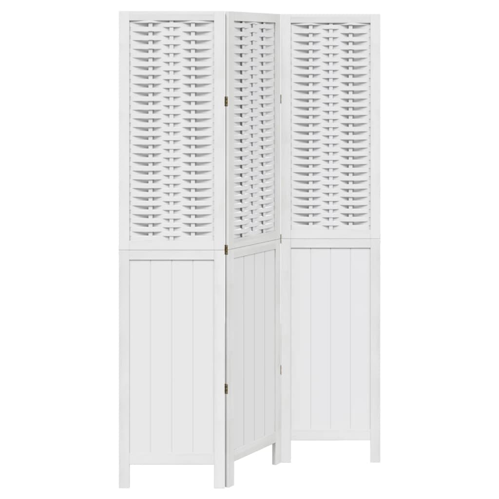 3-Panel Solid Wood Room Divider - White Paulownia Elegance