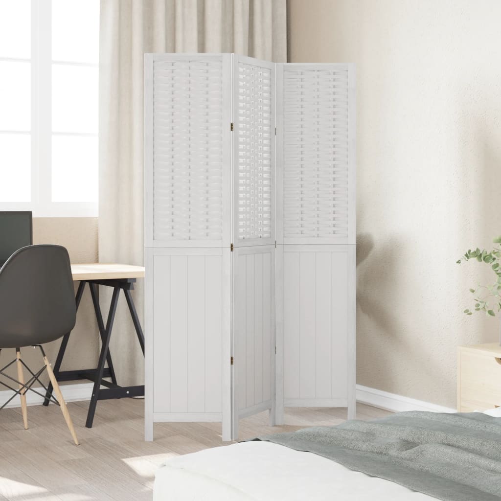 3-Panel Solid Wood Room Divider - White Paulownia Elegance