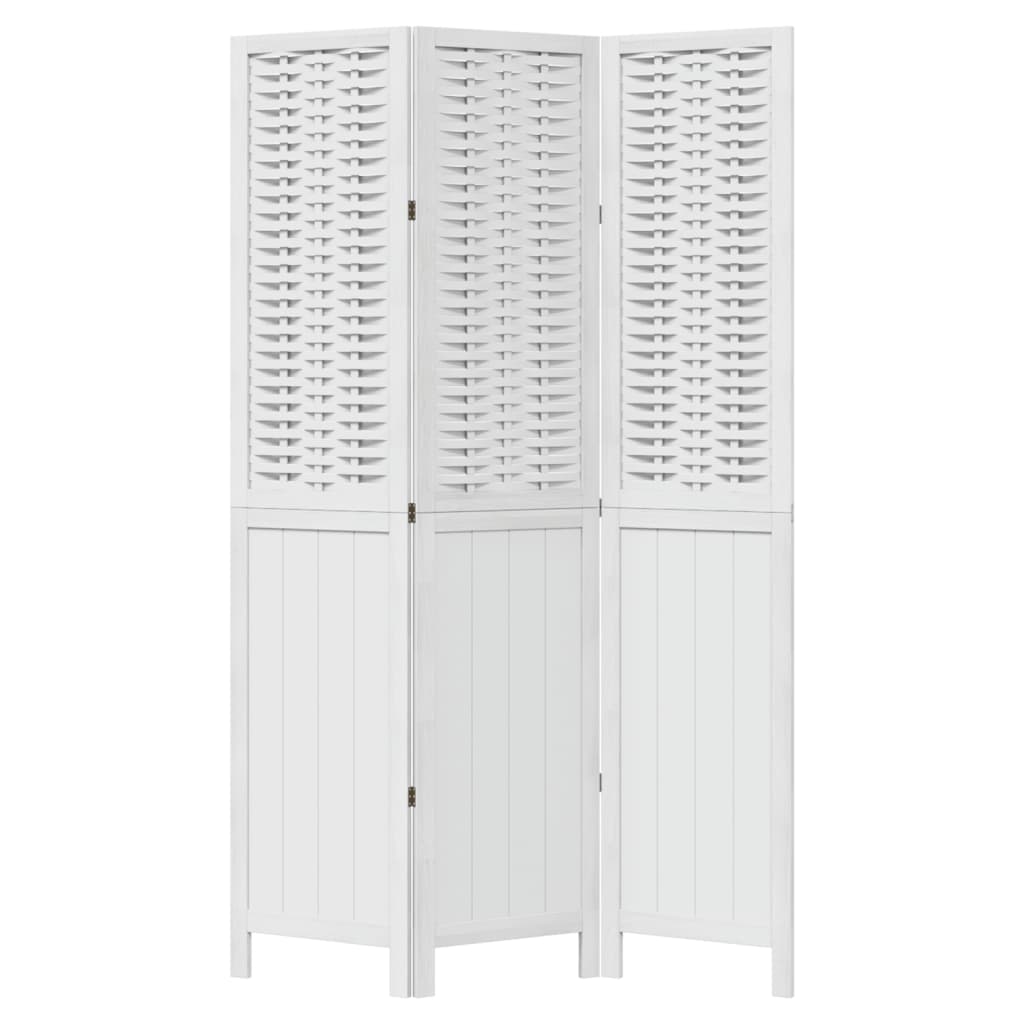 3-Panel Solid Wood Room Divider - White Paulownia Elegance