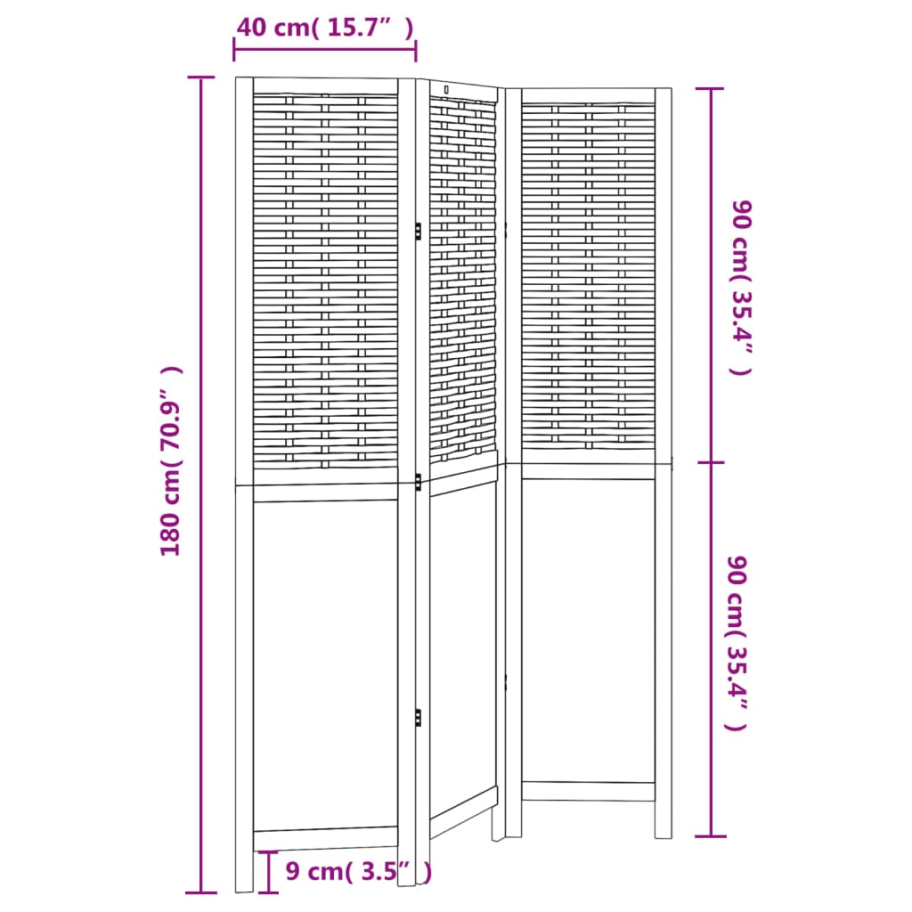 3-Panel Solid Wood Room Divider - White Paulownia Elegance