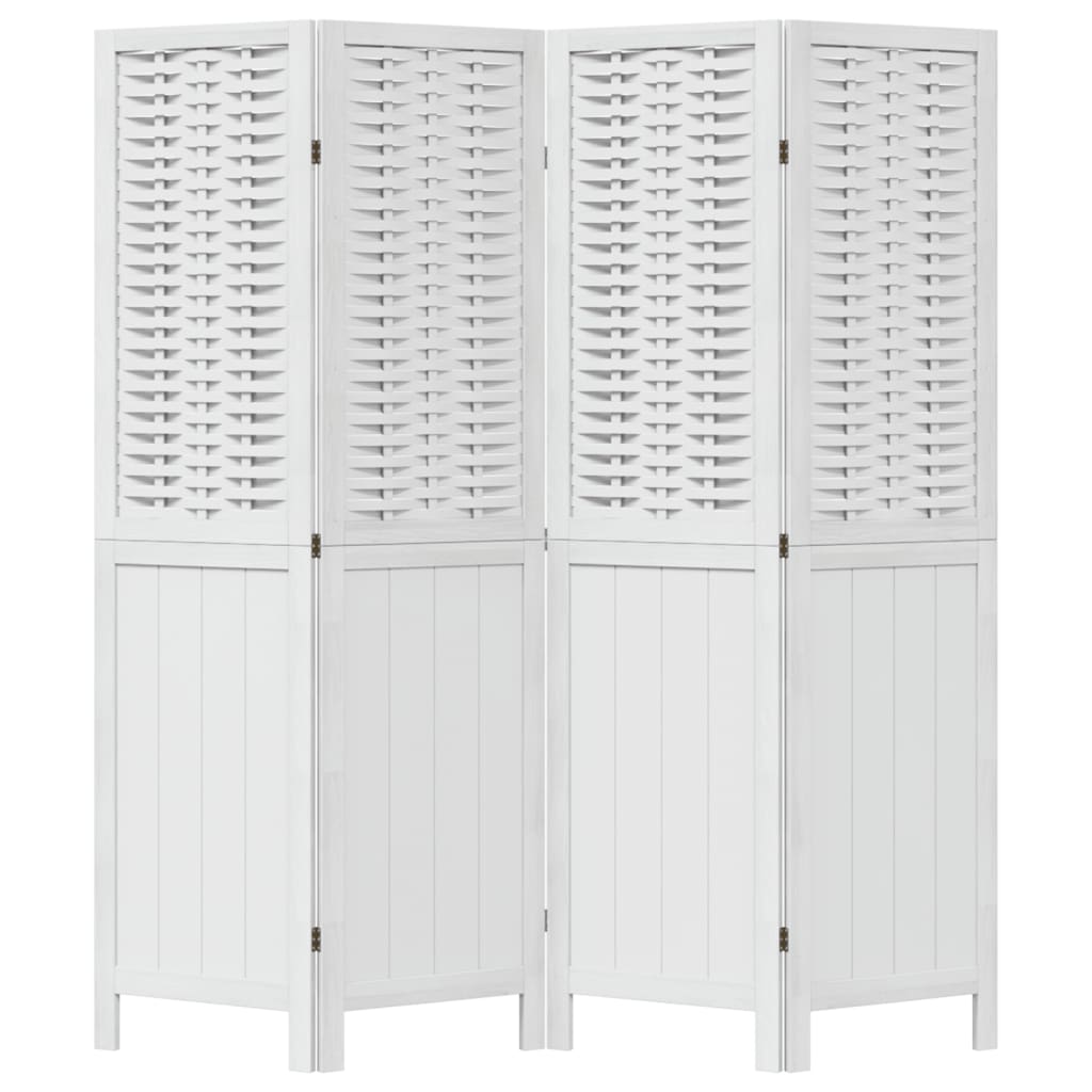 Elegant 4-Panel White Solid Wood Paulownia Room Divider