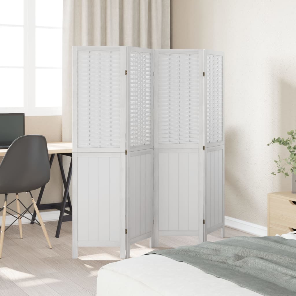 Elegant 4-Panel White Solid Wood Paulownia Room Divider