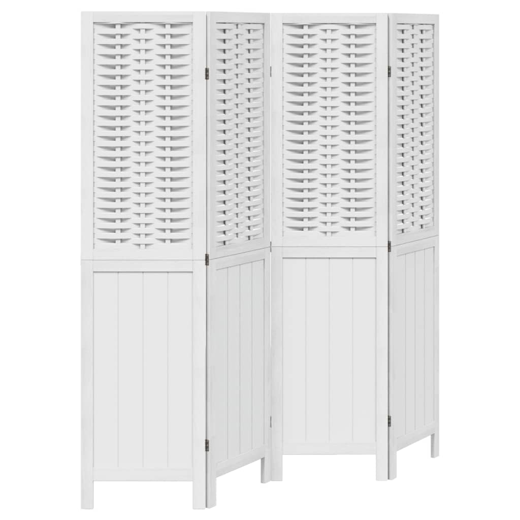 Elegant 4-Panel White Solid Wood Paulownia Room Divider