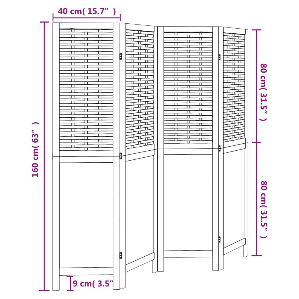 Elegant 4-Panel White Solid Wood Paulownia Room Divider