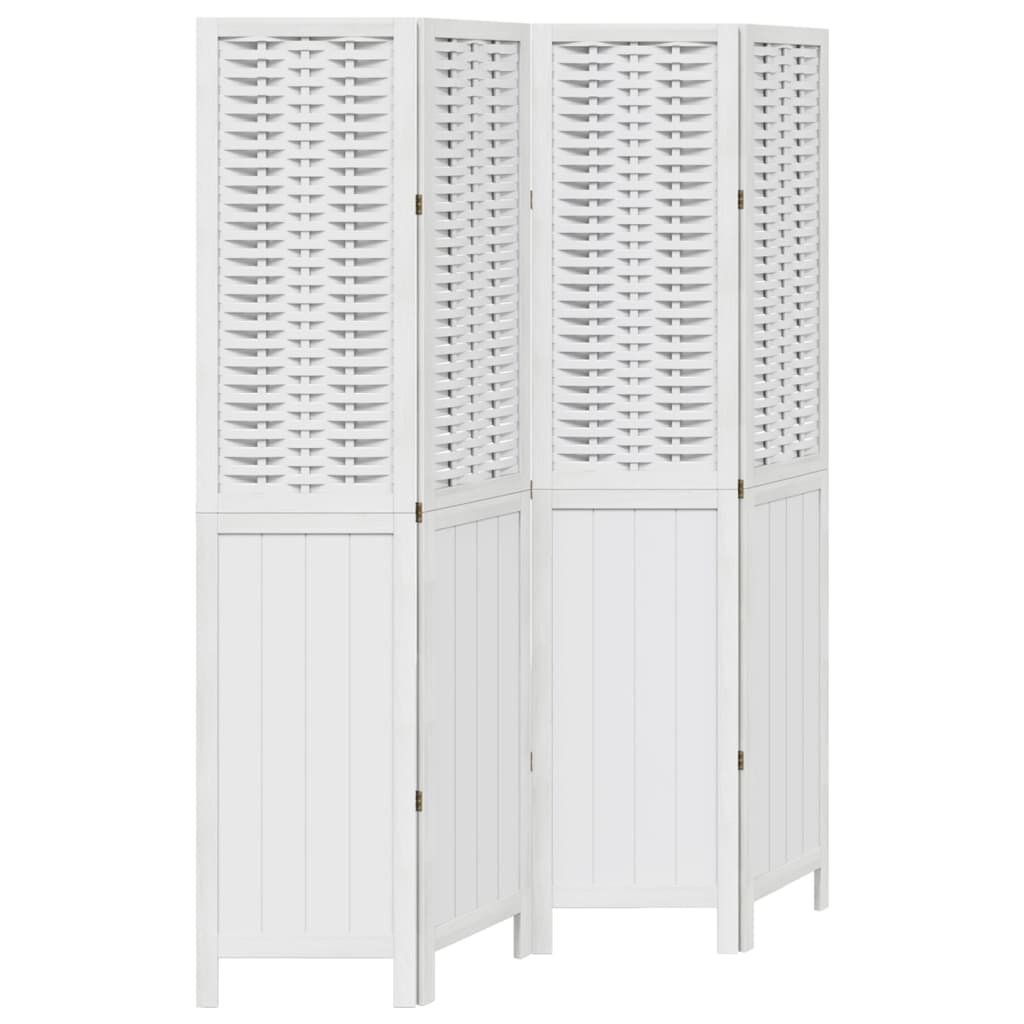 White Solid Wood Paulownia 4-Panel Room Divider