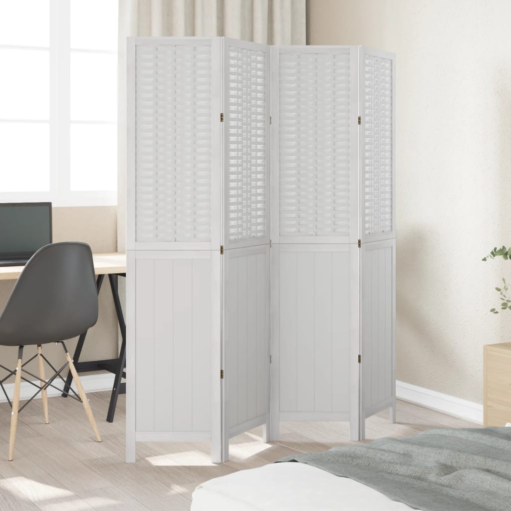 White Solid Wood Paulownia 4-Panel Room Divider