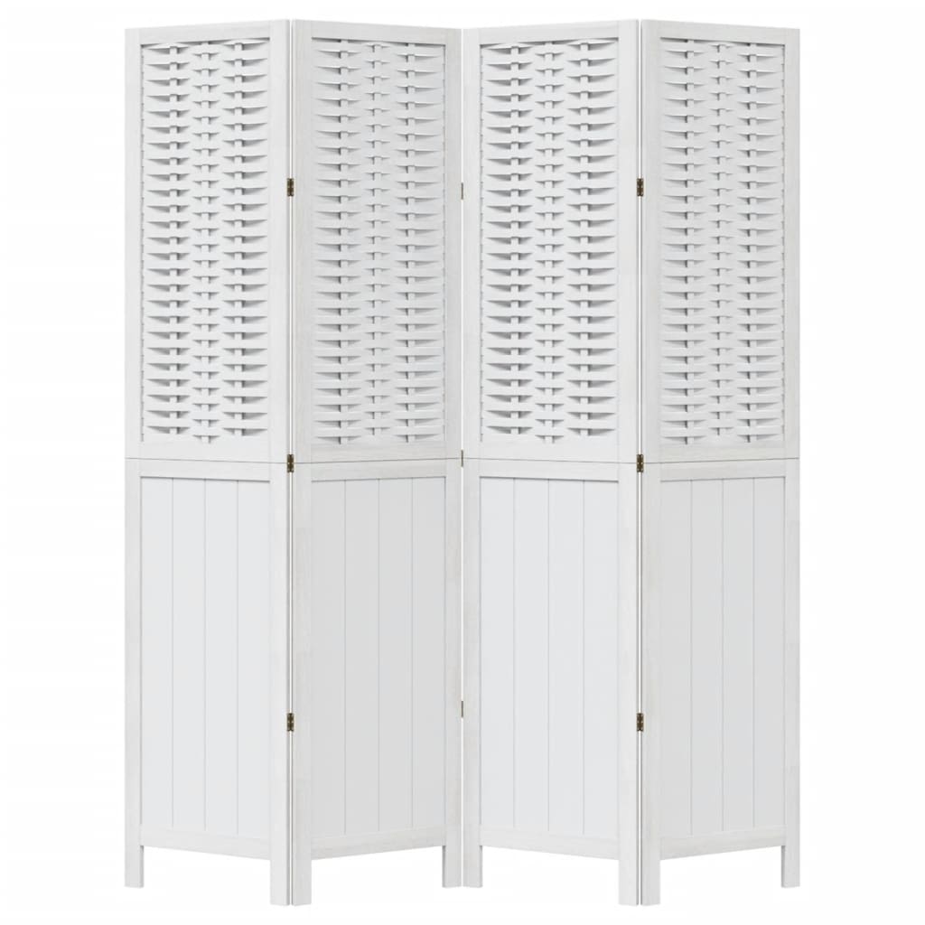 White Solid Wood Paulownia 4-Panel Room Divider