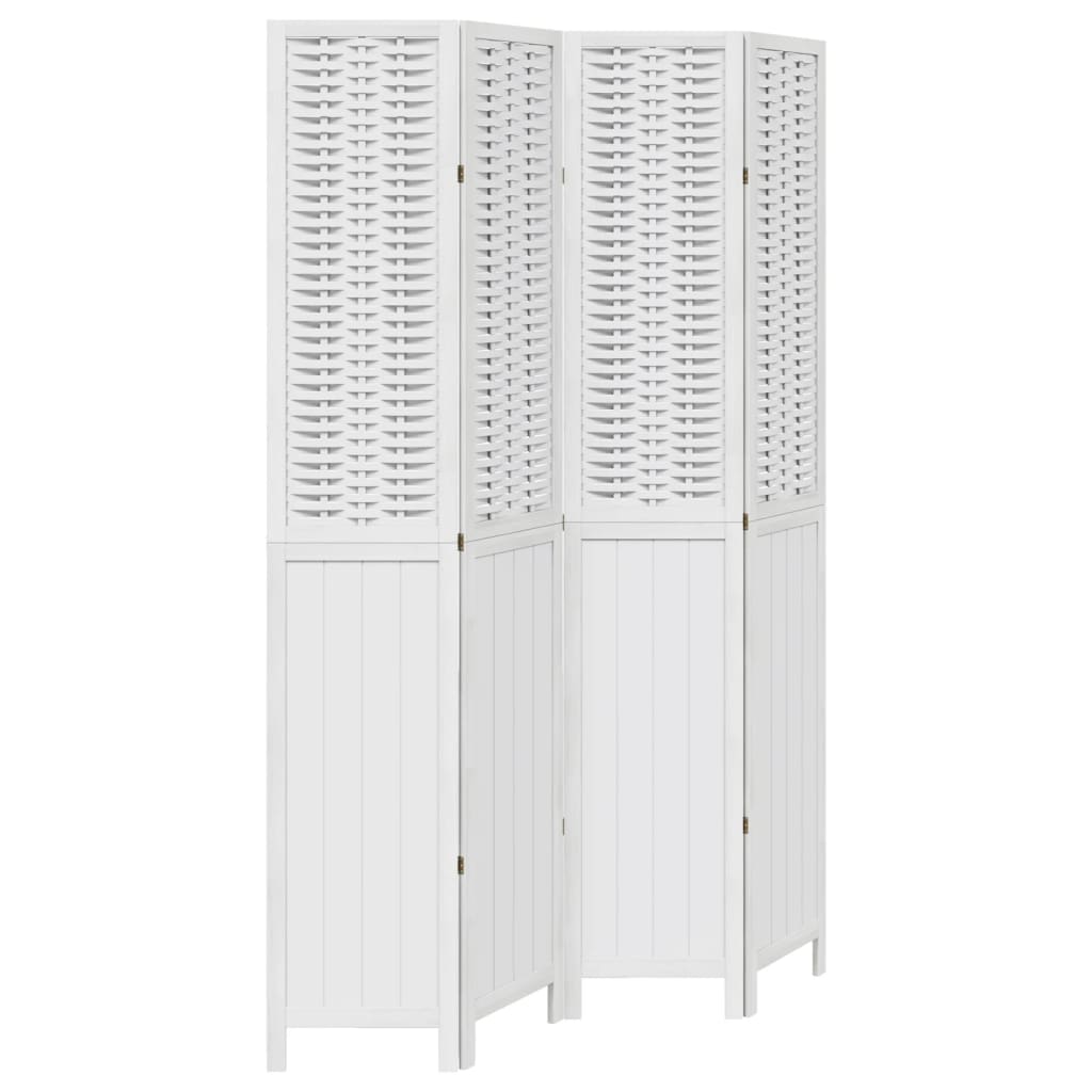 White Solid Wood 4-Panel Room Divider - Paulownia Wood Design