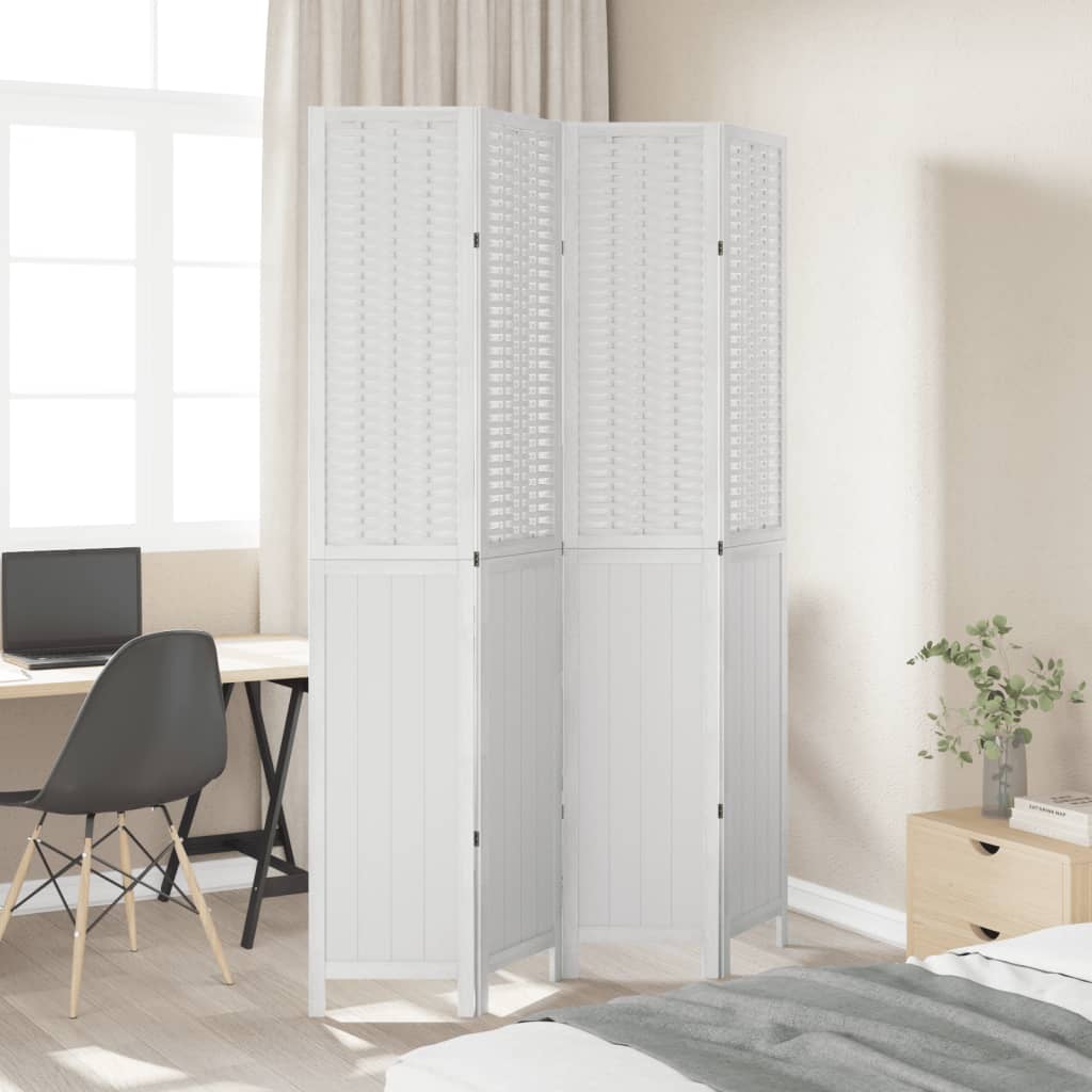 White Solid Wood 4-Panel Room Divider - Paulownia Wood Design