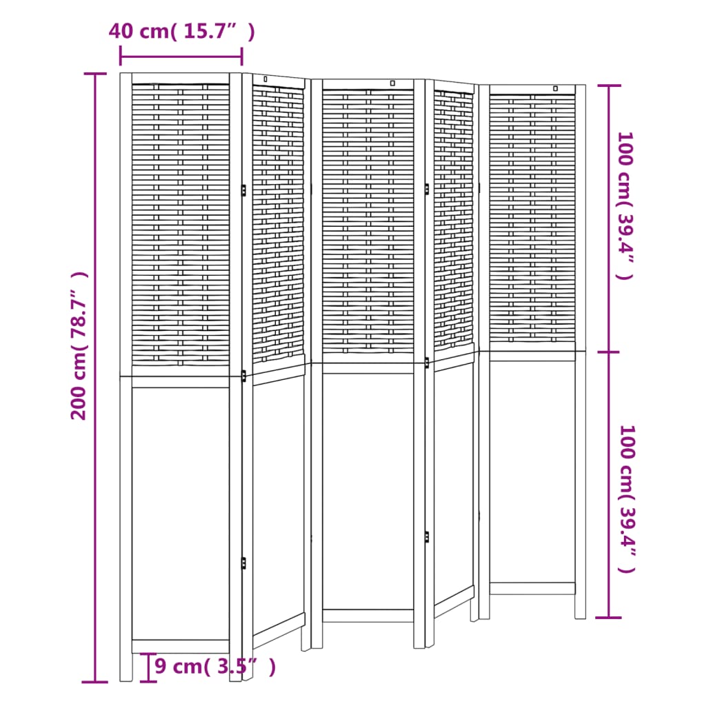 5-Panel Room Divider – Solid Paulownia Wood in White