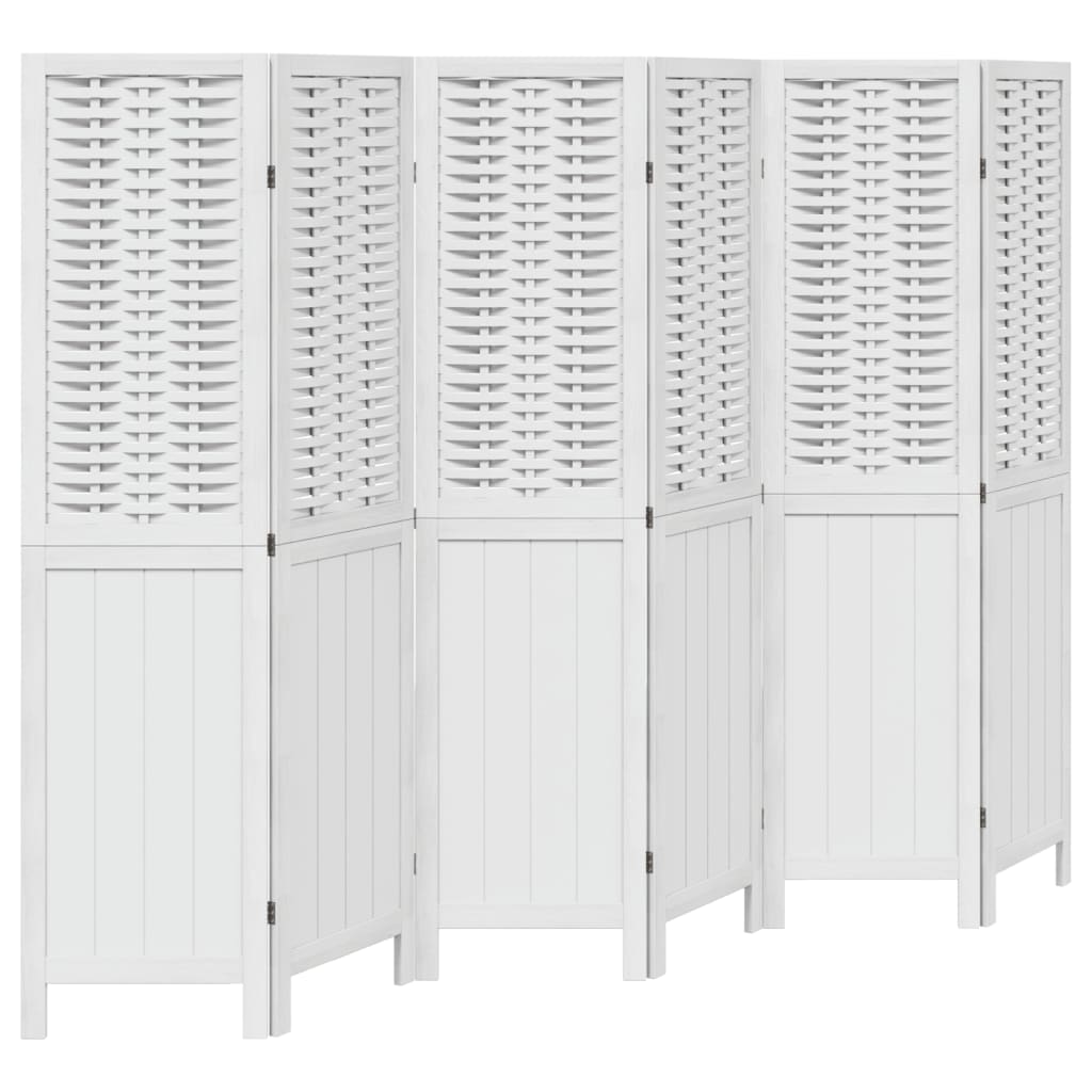 6-Panel Solid Wood Room Divider, White Paulownia Design