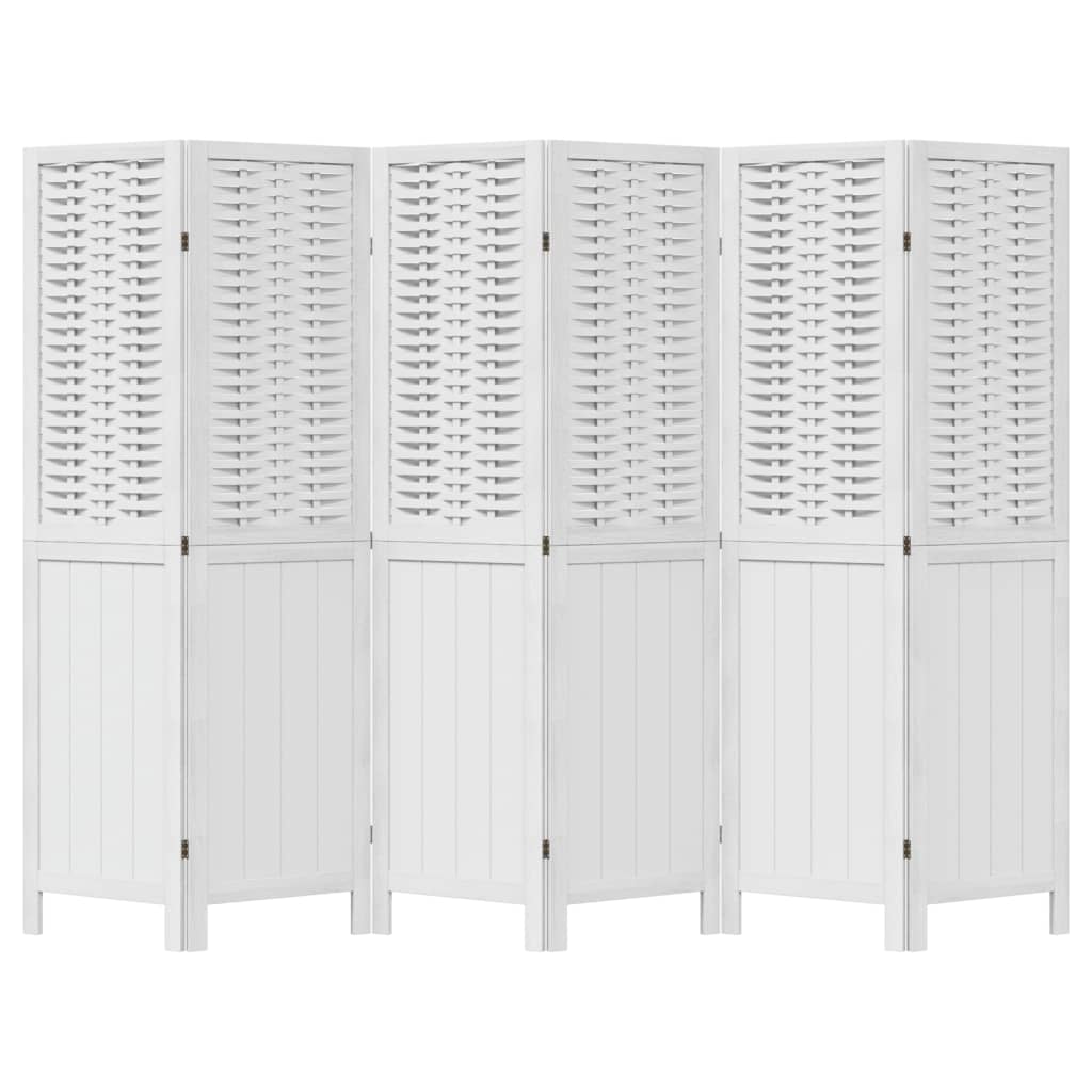 6-Panel Solid Wood Room Divider, White Paulownia Design