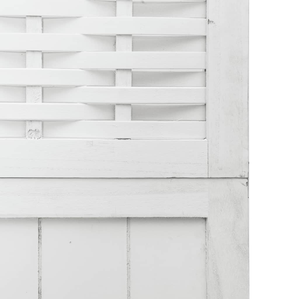 6-Panel Solid Wood Room Divider, White Paulownia Design
