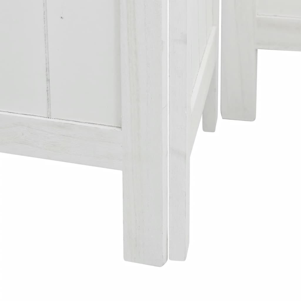 6-Panel Solid Wood Room Divider, White Paulownia Design
