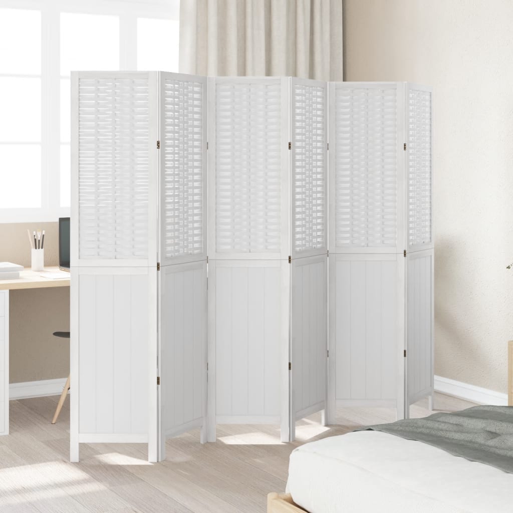 White Solid Wood Paulownia Room Divider – 6 Panels