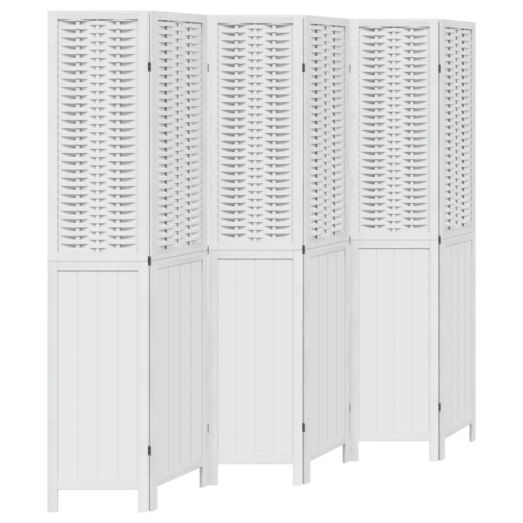 White Solid Wood Room Divider - 6 Panels, Paulownia Wood
